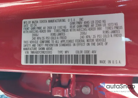 2024 Mazda Cx-50 2.5 Turbo Premium z USA, uszkodzony, nr VIN 7MMVABDY2RN203003